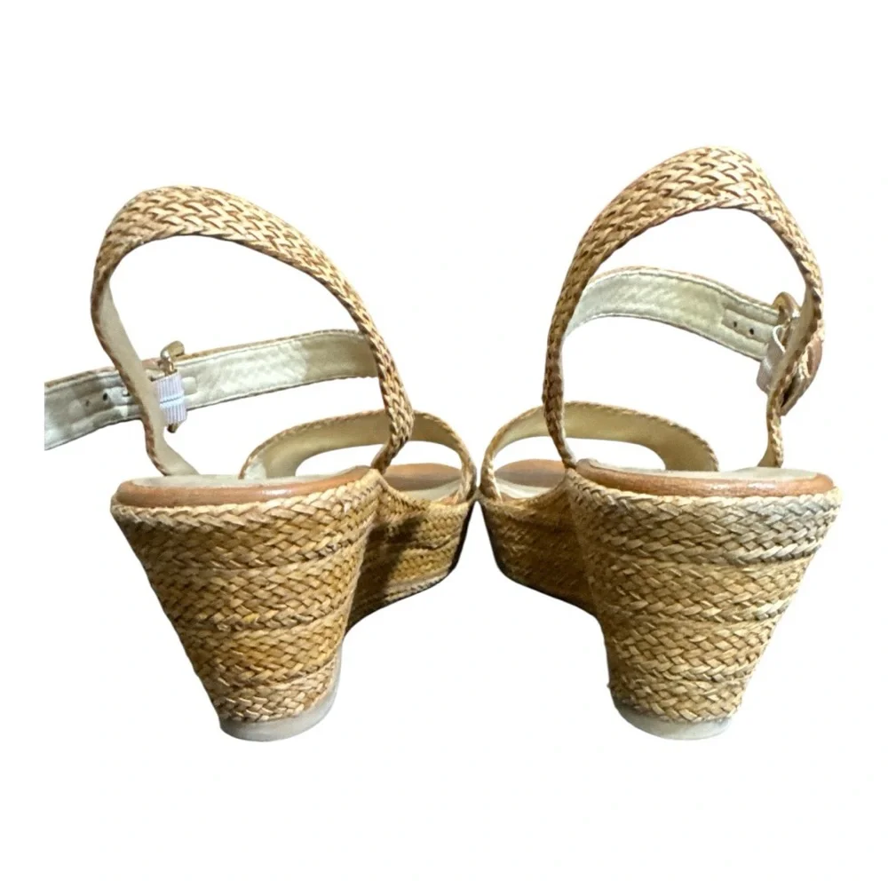 Stuart Weitzman Barbados Tan Woven Wicker Chunky Wedge Sandals - Picture 4 of 7